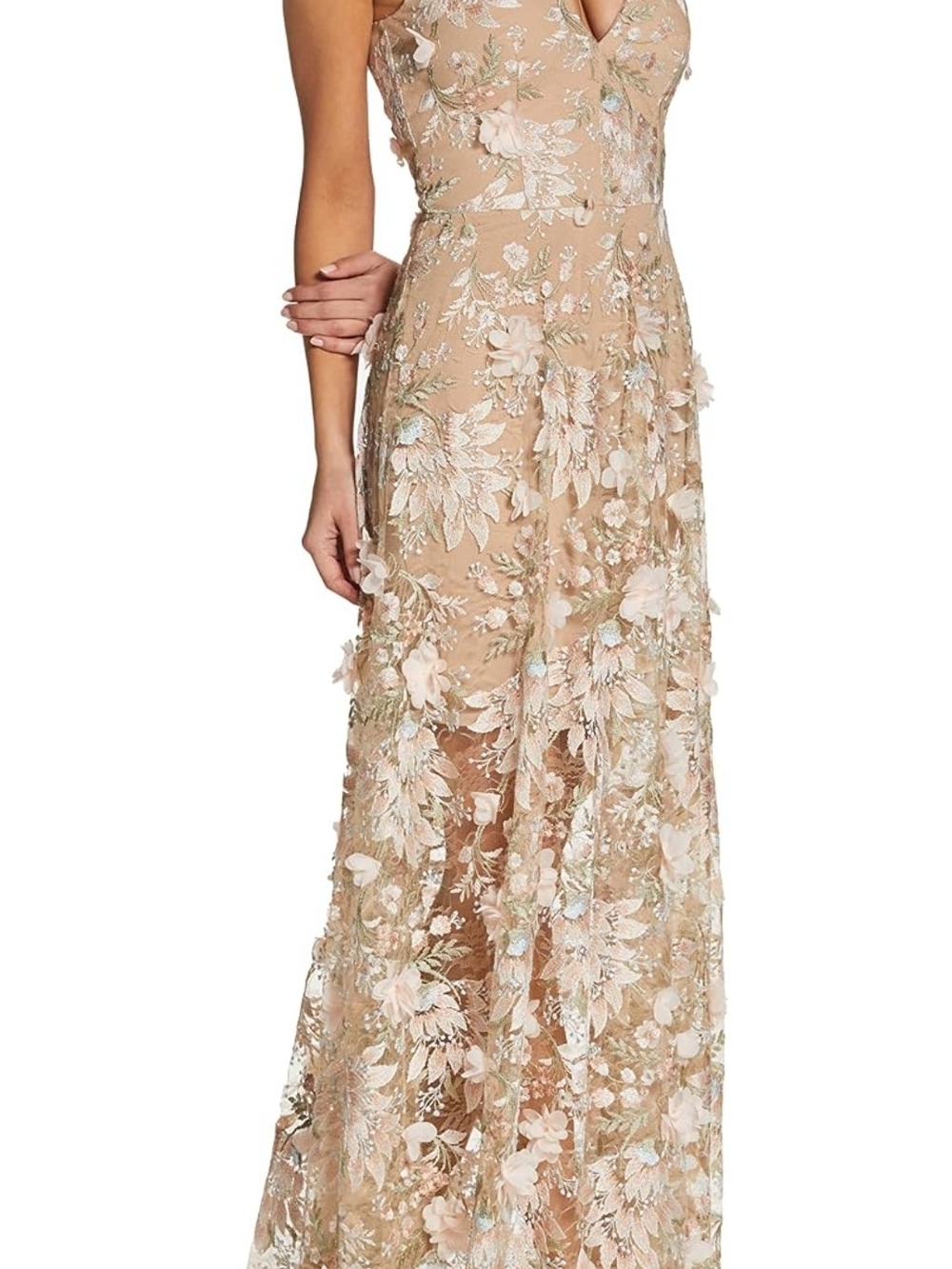 Dress the Population Nude Floral Appliqué V-Neck Maxi Dress - Picture 3 of 4